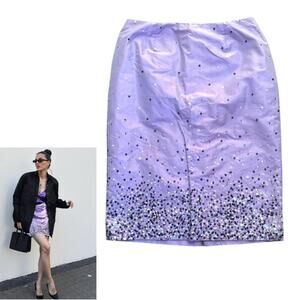 Y2K DEADSTOCK ANN TAYLORY 100% SILK LILAC PURPLE SEQUIN SKIRT SIZE 2 PETITE NWT